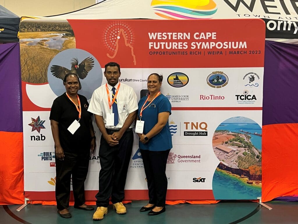 10 L -R Deputy Mayor Kaylene Jawai Napranum Aboriginal Shire Council, Kyezaya Namai-Sabatino Western Cape College and Mayor Janita Motton Napranum Aboriginal Shire Council